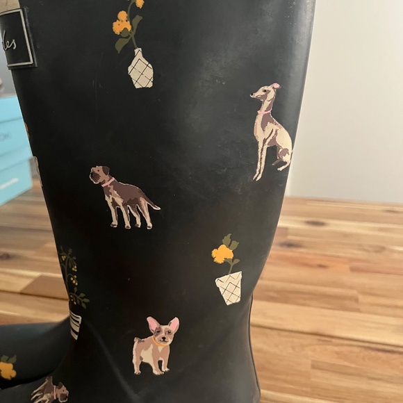 Joules Roll-Up Wellie Rain Boots Dog & Plant Print (Size 6) - Picture 8 of 10